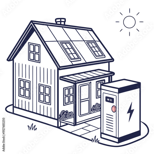 A house with solar panels and a battery backup system