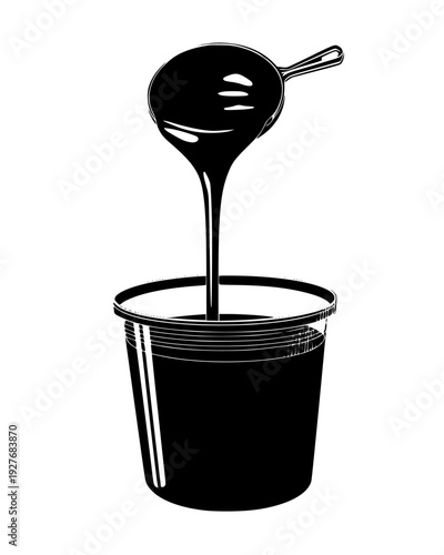 Mixing resin and hardener in a plastic measuring cup container, vector illustration art