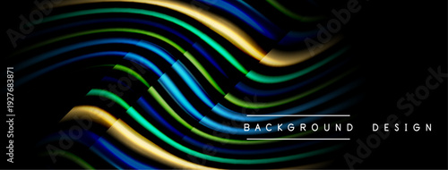 Abstract waves, vibrant colors, dark background. Modern design element, flowing lines create dynamic visual impact.