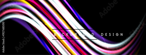 Abstract flowing lines create vibrant background. Colors blend, forming dynamic wave pattern. Modern design element.