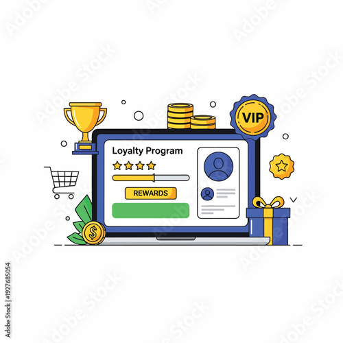 Laptop screen with loyalty program rewards.