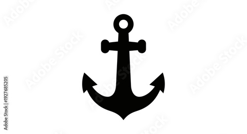 Black Anchor Silhouette on White Background.