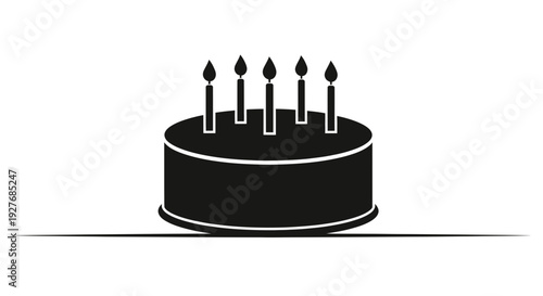 Black Birthday Cake with Five Candles.