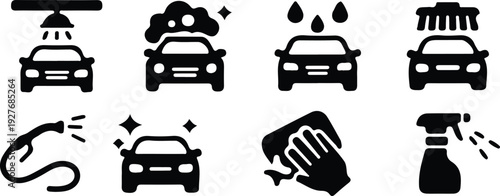 car wash black icon set vector illustration car service auto symbol