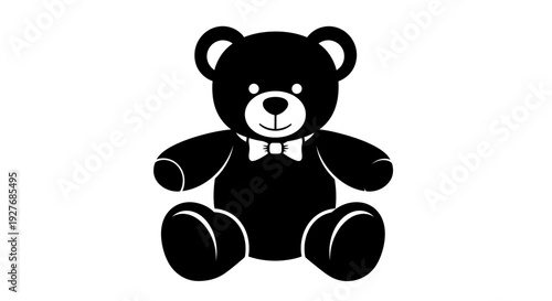 Black Teddy Bear with White Bow Tie.
