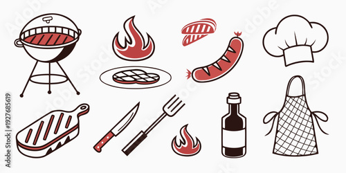Assorted grilling tools and ingredients for a summer barbecue feast Vector