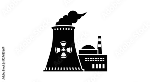 Industrial Factory Building with Cooling Tower.