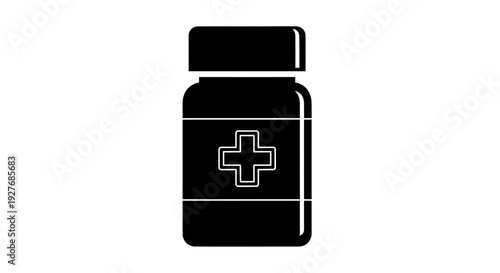 Medical Bottle with Cross Symbol Icon.