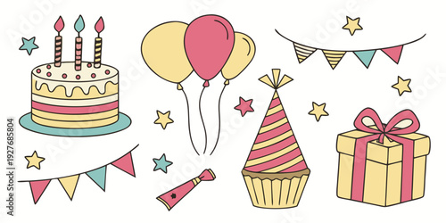 A vibrant celebration with colorful decorations and festive treats on display Vector