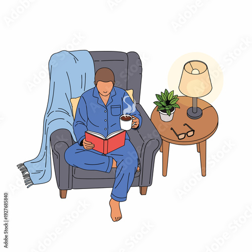 Man Relaxing on Chair Reading Book.