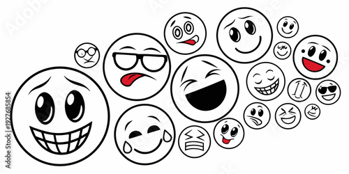 A collection of diverse emoticons expressing various emotions and facial expressions Vector