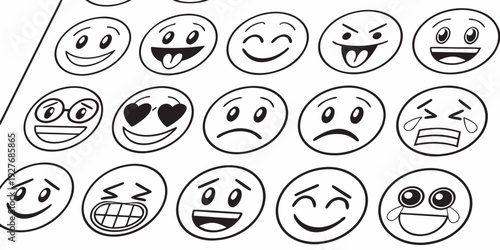 A diverse collection of emojis representing various emotions and objects Vector