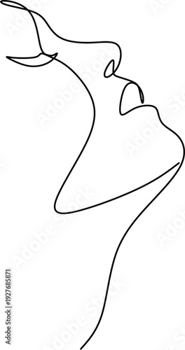 Abstract girl face continuous one line drawing minimalism design isolated on white background