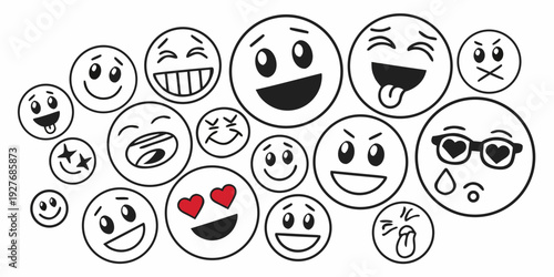 A diverse collection of expressive faces showcasing various emotions and reactions Vector