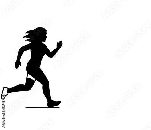 Silhouette of a woman in mid-stride, with hair flowing backward, running