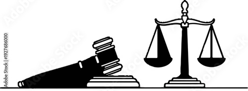 Stylized graphic of a gavel and balanced scales of justice