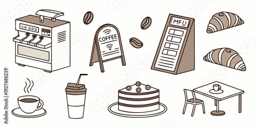 Assorted kitchen utensils and appliances on a white background Vector