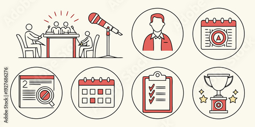 Illustrations of various activities and tools for managing time and tasks Vector