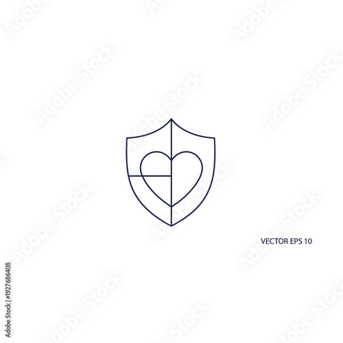 Shield with Heart Icon for Cardiovascular Health and Protection
