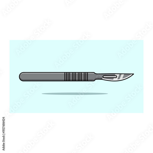 Metal Surgical Scalpel Illustration on Light Blue Background