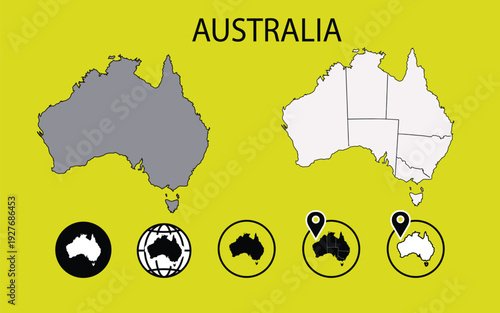 Australia map icons vector graphics for travel and 