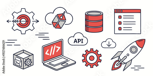 Illustration of various interconnected cloud computing services and technologies Vector