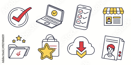 A collection of icons representing various document and file types and actions Vector