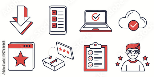 Icons representing various office tasks and activities Vector