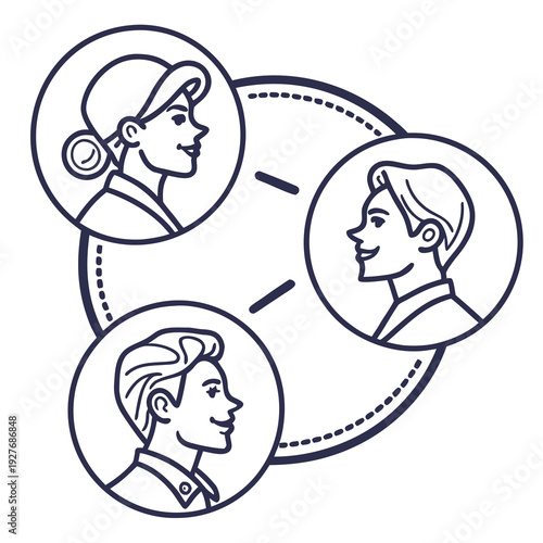 Three people in profile connected by lines