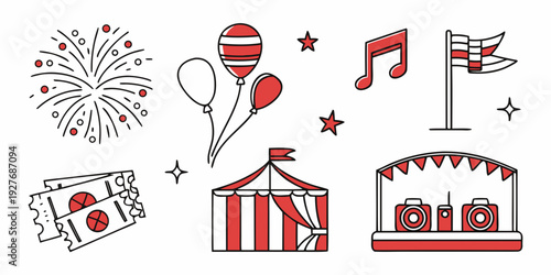 Vibrant celebration scene with fireworks, music, and festive decorations Vector