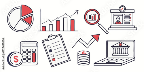 A diverse collection of business and finance icons representing various aspects of the industry Vector