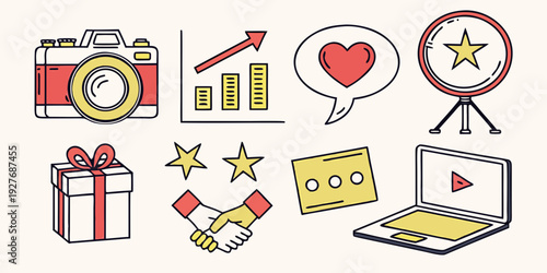 A collection of icons representing various aspects of life and technology. Vector