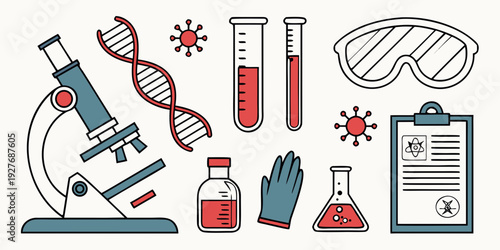 Illustration of laboratory equipment and items used in scientific research Vector