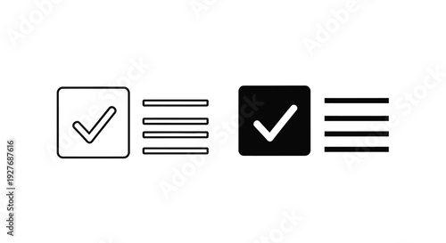 Simple vector illustration depicting two contrasting sets of checklist icons with checkmarks and corresponding list symbols for interface design.