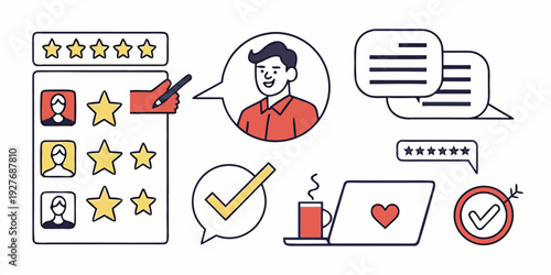 A diverse group of people engaging in various social media activities and interactions. Vector