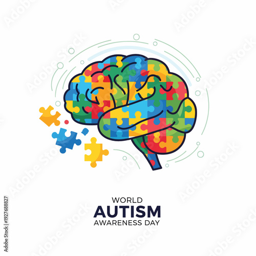 Autism awareness brain puzzle pieces symbol.