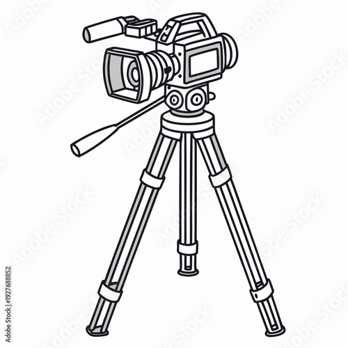 A video camera on a tripod stand