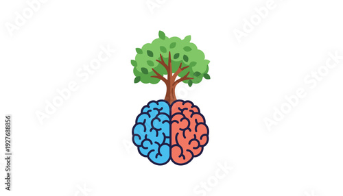 Vibrant brain with tree growing out representing growth and harmony