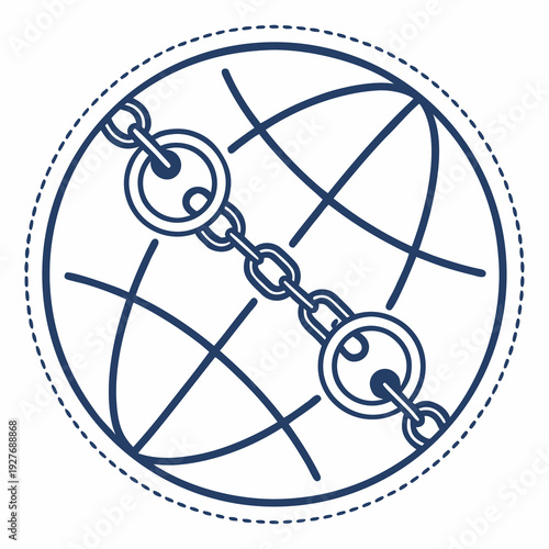 A blue globe with a chain wrapped around it