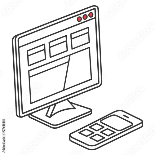 A computer monitor and keyboard are shown in a line drawing