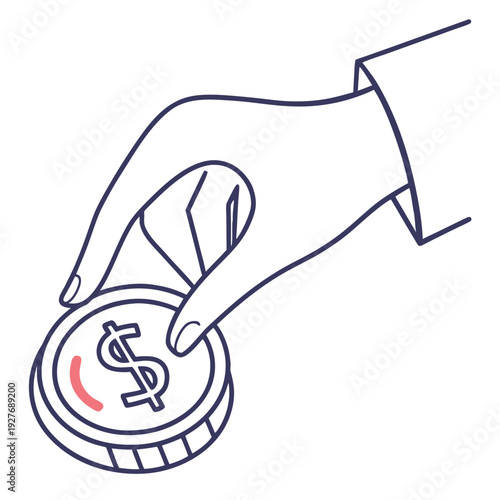 A hand placing a coin with a dollar sign on it