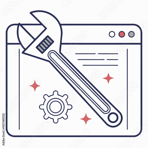 Browser window with adjustable wrench and gear icon