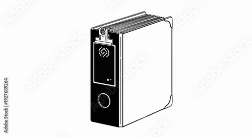Detailed illustration of a black and white lever arch binder with metal ring mechanism