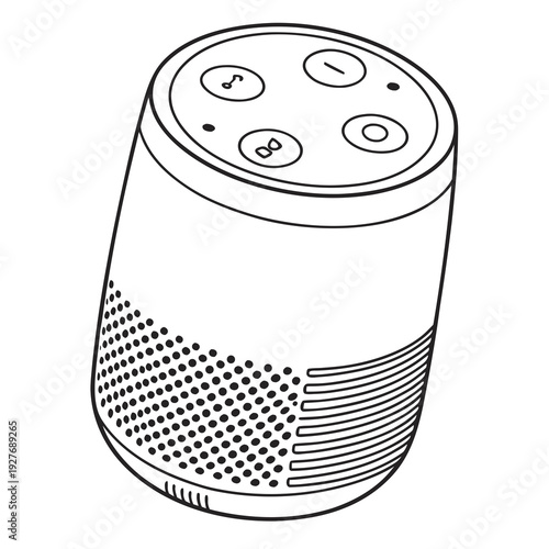 A black and white drawing of a smart speaker