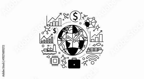 Global business and economic trends illustrated with icons