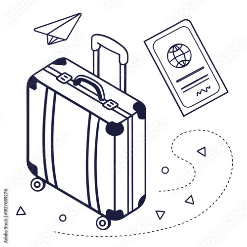 A suitcase with a passport and a paper airplane