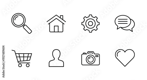 Icons representing various functions and features of a website or application