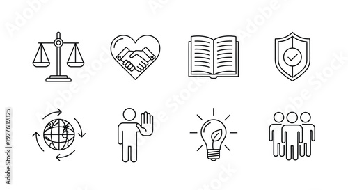 Icons representing various aspects of business, education, and collaboration