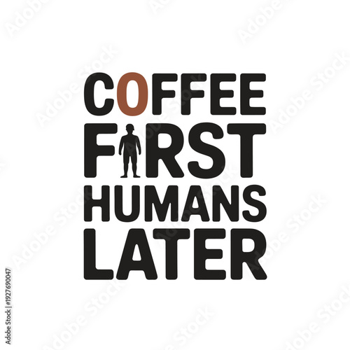 A humorous coffee sign with a human silhouette on a white background