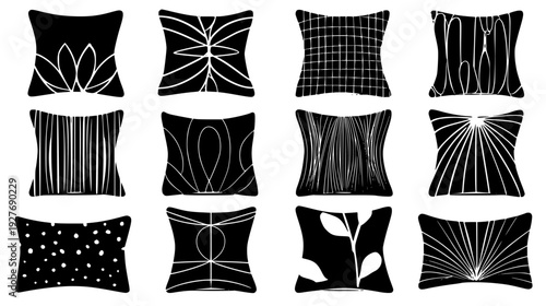 Abstract linear pillow family with grid patterns and angles, vector set